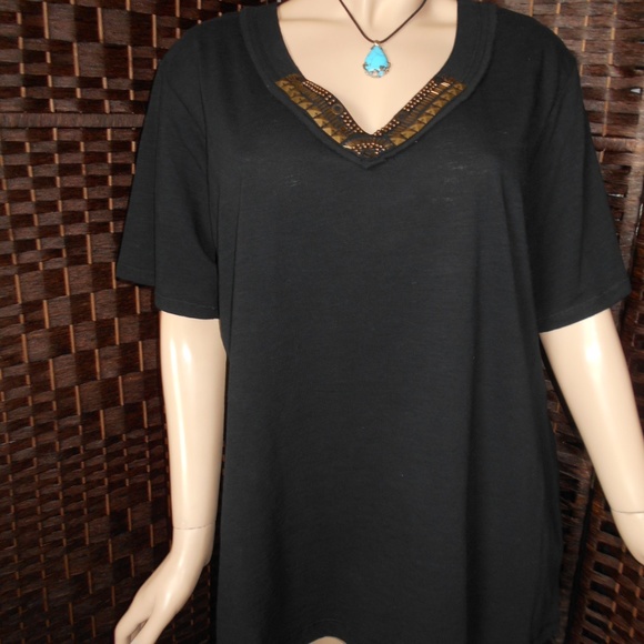 Bay Studio Tops - BAY STUDIO 2X Black Beaded V-Neck Top Sweater Tee